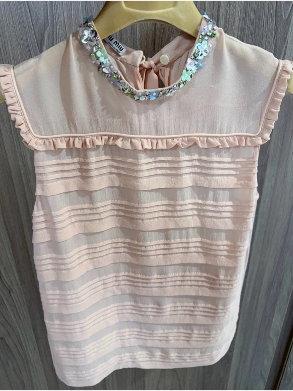 🚩steal Miu Miu Blush Pink Ruffle Trim Embellished Neck Camisole - Picture 1 of 8